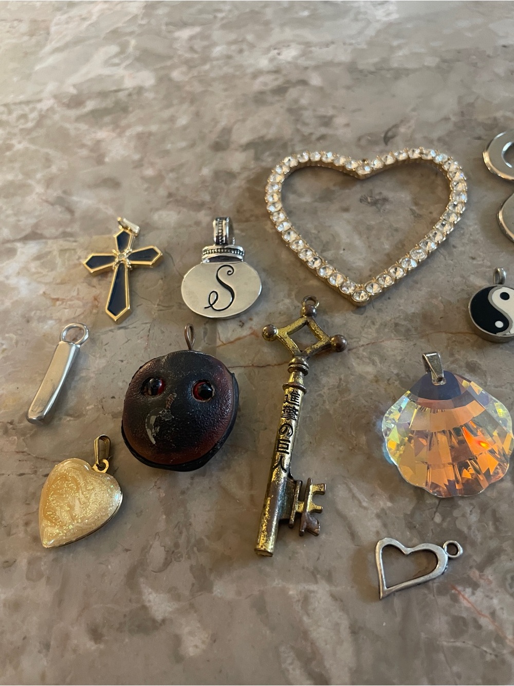 Assorted Heart and Pendant Charms - Gold, Silver, Black, Crystal